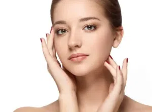 stock image of a woman with clear skin. model in the image is for demonstration purposes only